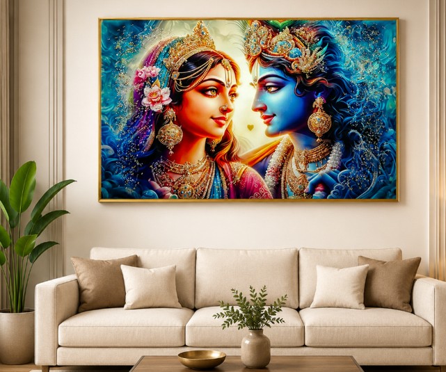 Premium Radha Krishna Divine Love Crystal Painting
