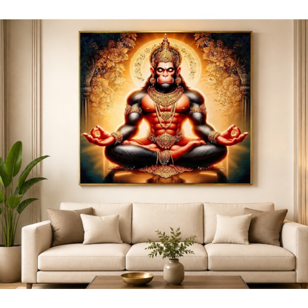 Premium Meditating Lord Hanuman Crystal Painting