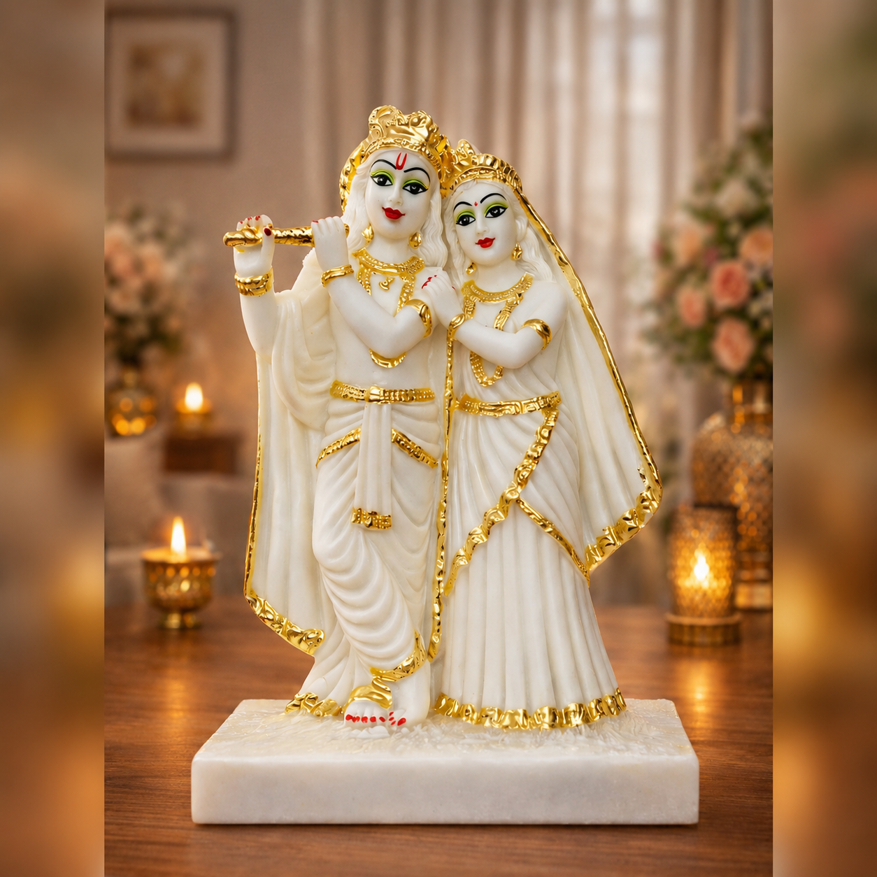 Premium Radha Krishna Idol | Elegant Home Temple Decorative Statue