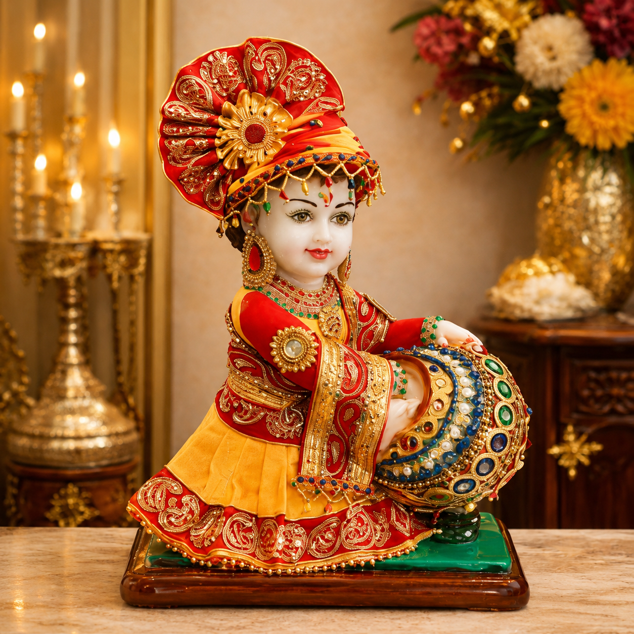 Premium Laddu Gopal Idol with Velvet Dress & Mukat (17 Inch)| Janmashtami Special for Home Temple & Office Décor