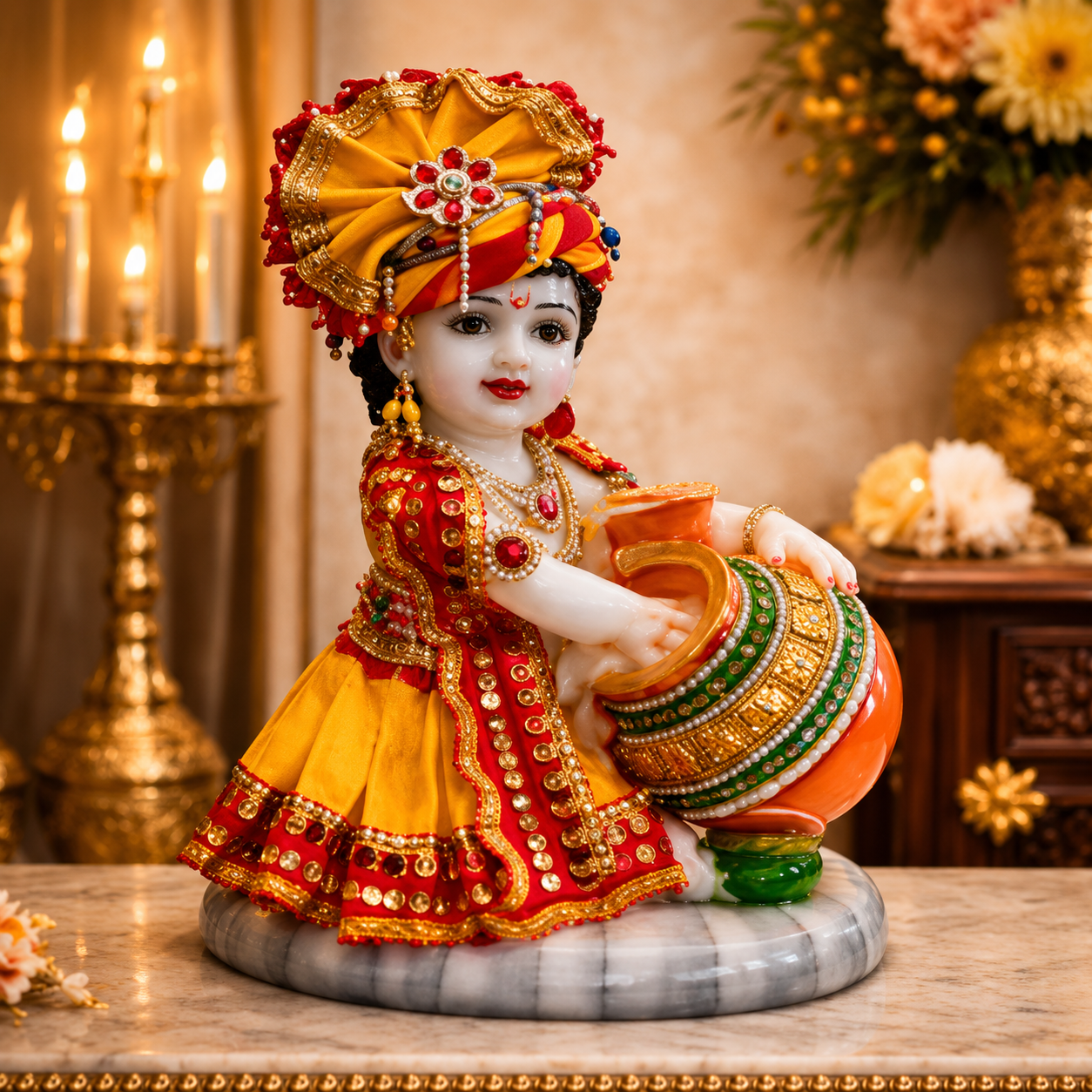 Premium Laddu Gopal Idol with Velvet Dress & Mukat (13 INCH)| Janmashtami Special for Home Temple & Office Décor