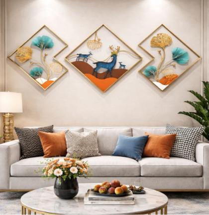 Premium Deer & Botanical 3-Piece Metal Wall Art Set