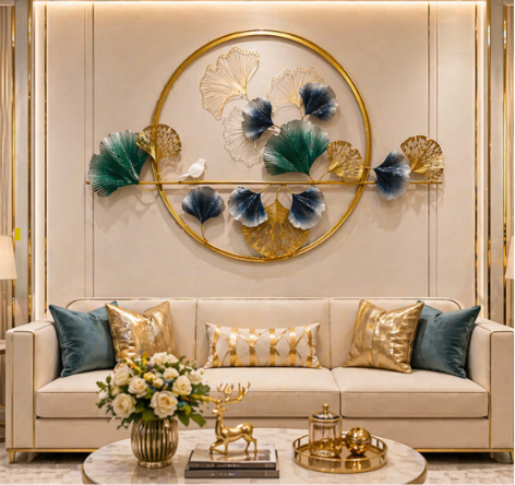 Celestial Ginkgo Luxe Premium Round Metal Wall Art