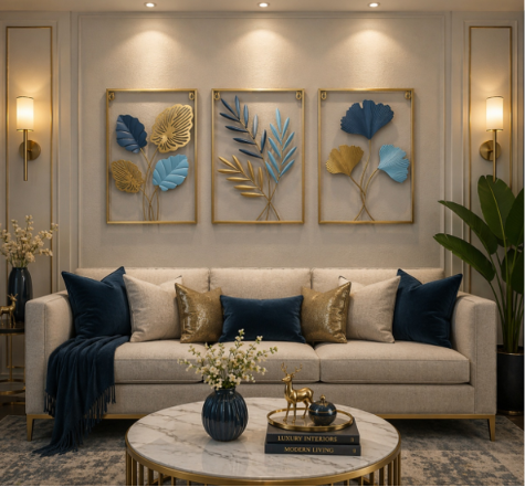 Luxury 3-Piece Metal Leaf Wall Art – Premium Decorative Panels for Living Room