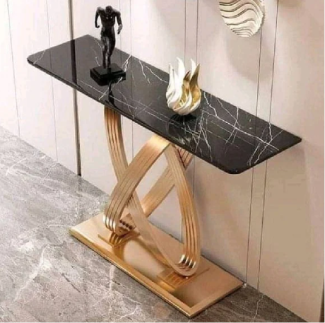 Luxury Black Marble Console Table with Gold Sculptural Base | Modern Entryway & Living Room Accent Table