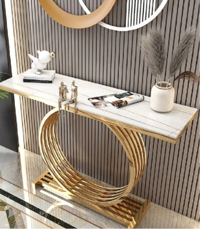 Luxury Gold Ring Base Console Table with Marble – Modern Luxury Entryway & Hallway Table