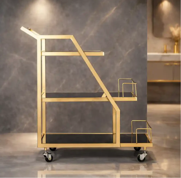 Luxury Geometric Gold Bar Cart – Triple-Tier Trolley