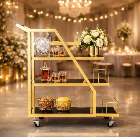 Luxury Geometric Gold Bar Cart – Triple-Tier Trolley