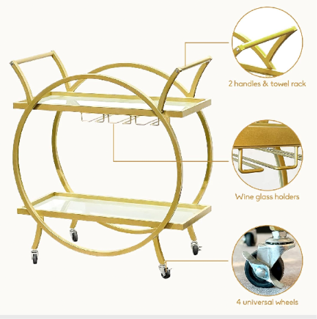Orbital Gold Bar Trolley – Dual-Tier & Glassware Rack