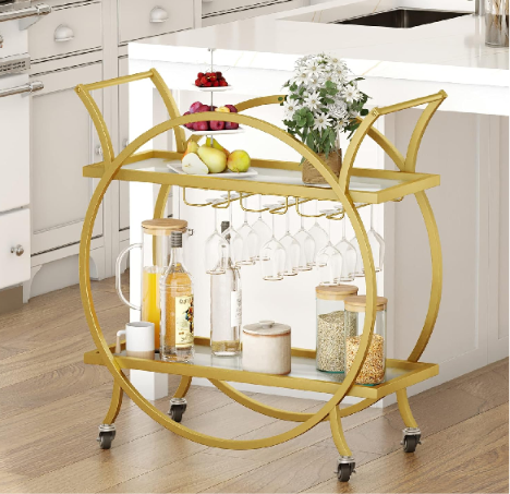 Orbital Gold Bar Trolley – Dual-Tier & Glassware Rack