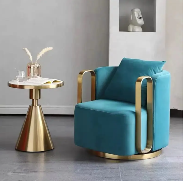 Luxury Premium Suede Velvet Swivel Accent Chair with Gold Revolving Base – Designer Lounge Chair