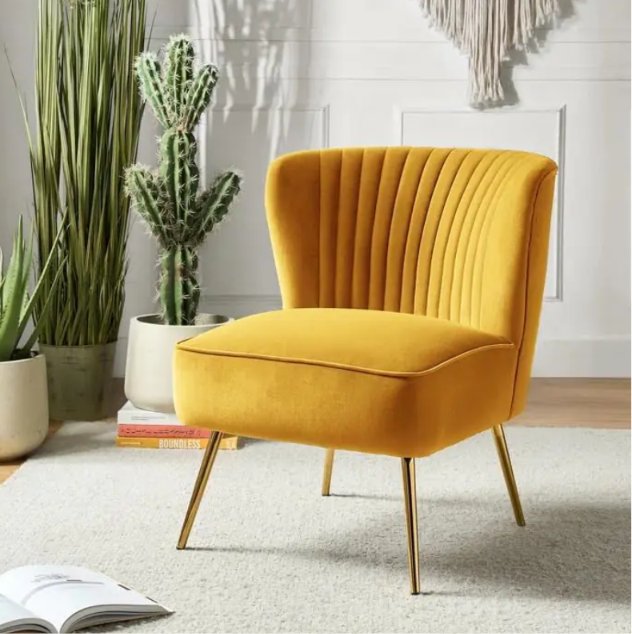 Luxury Velvet Accent Chair with Gold Metal Legs – Modern Upholstered Lounge Chair for Elegant Interiors
