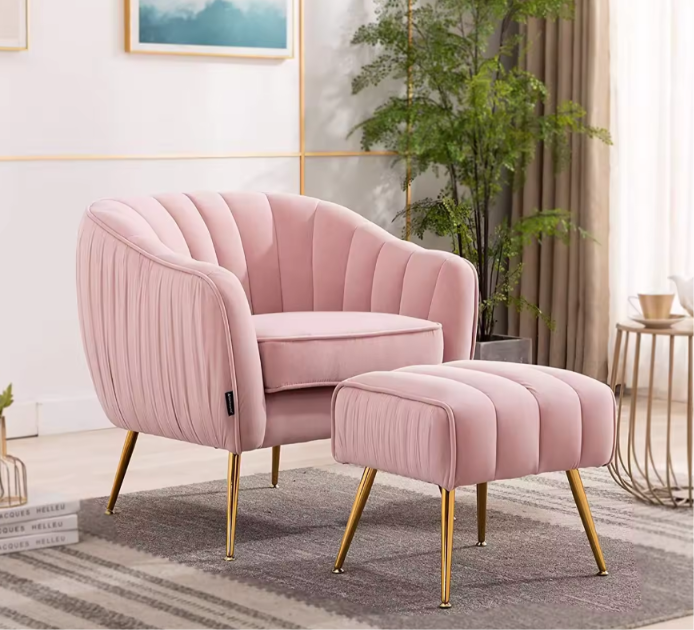 Luxury Upholstered Suede Accent Chair with Gold Stainless Steel Legs – Modern Designer Armchair