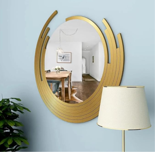 Luxury Oval Wall Mirror with Brushed Gold Artistic Frame – Modern Designer Decorative Accent Mirror