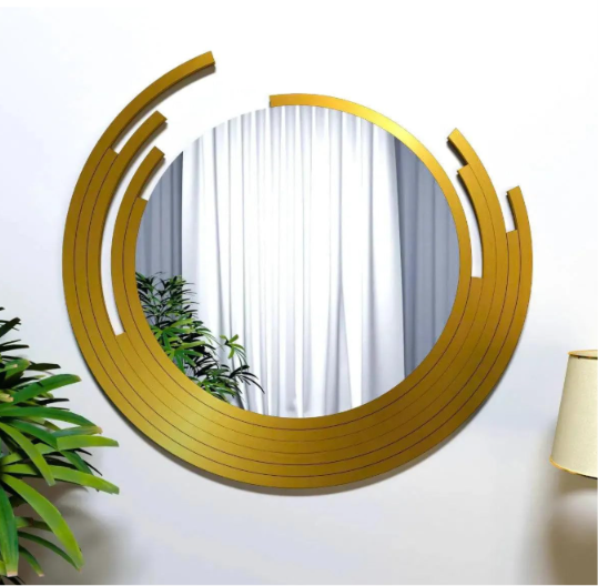 Luxury Oval Wall Mirror with Brushed Gold Artistic Frame – Modern Designer Decorative Accent Mirror