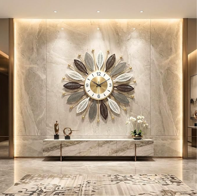 Botanical Sunburst Luxury Wall Clock –  Designer Statement Timepiece for Elegant Interiors