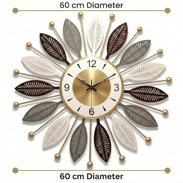 Botanical Sunburst Luxury Wall Clock –  Designer Statement Timepiece for Elegant Interiors