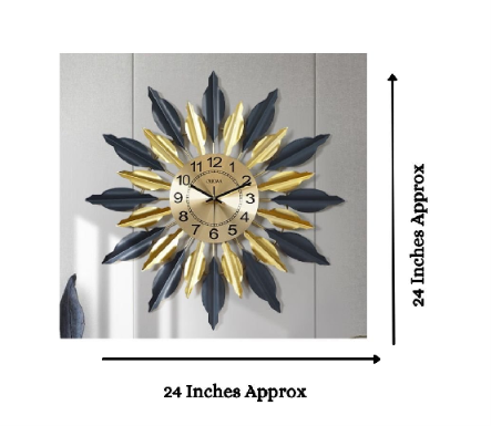 Celestial Sunburst Luxury Metal Wall Clock – Black & Gold Designer Statement Timepiece