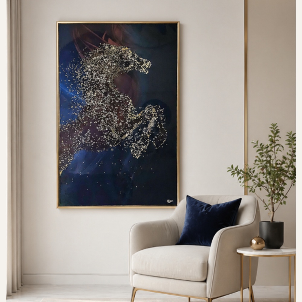 Celestial Equine Crystal Art – Luxury Gold Accented Wall Frame
