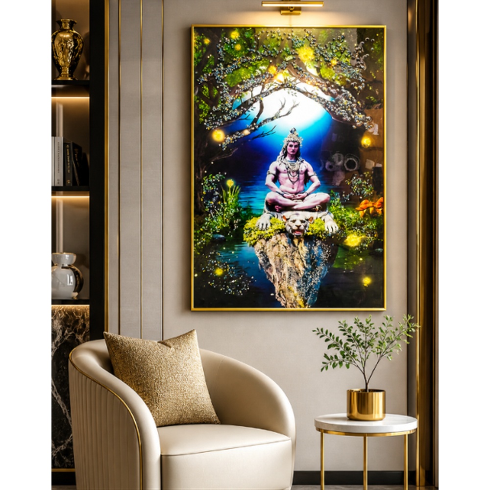 Divine Serenity Crystal Art – Premium Shiva Meditation Wall Painting (24 x 36 Inch)