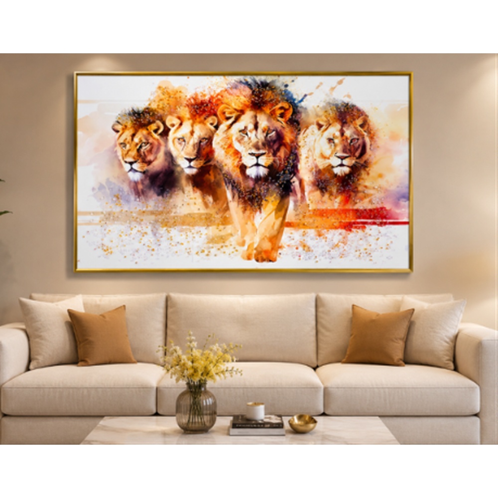 Majestic Lion Quartet Wall Art – Luxury Power Statement Painting
