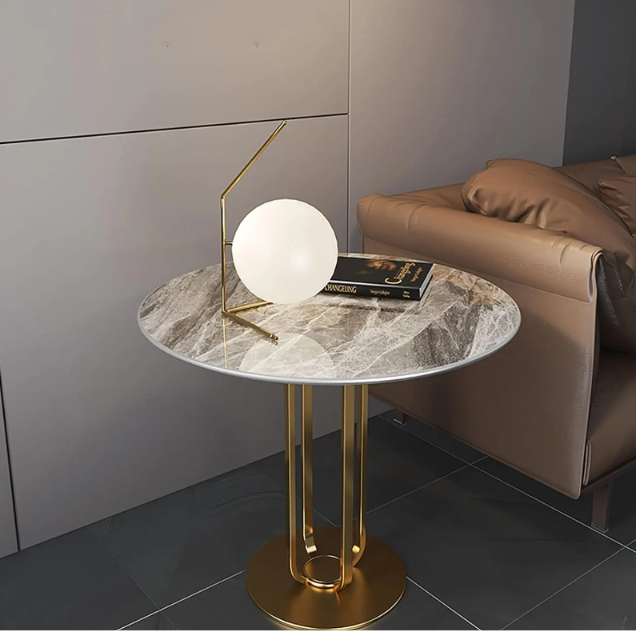 Luxury Marble Top Gold Accent Table | Modern Round Side Table for Living Room, Bedroom & Lounge