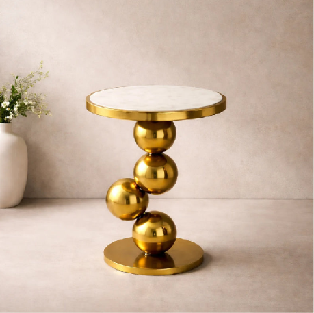 Luxury Gold Orb Accent Side Table | Modern Marble-Top End Table for Living Room, Bedroom & Lounge