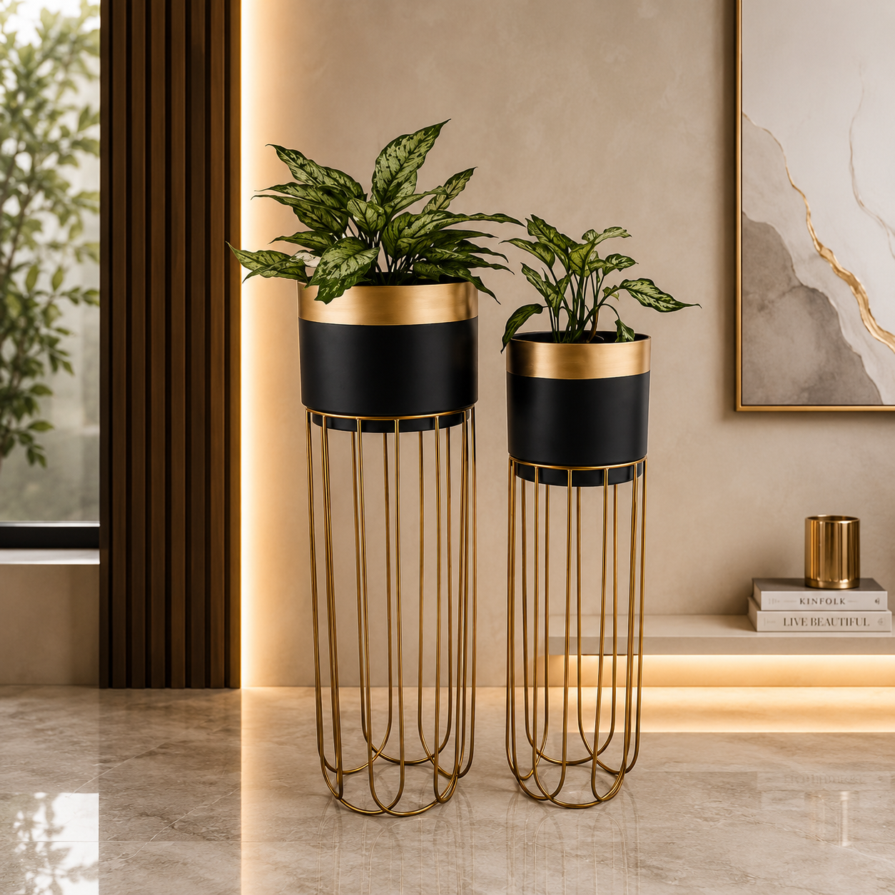 Luxury Metal Planter Stand Set of 2 – Modern Floor Plant Holders for Elegant Home Décor