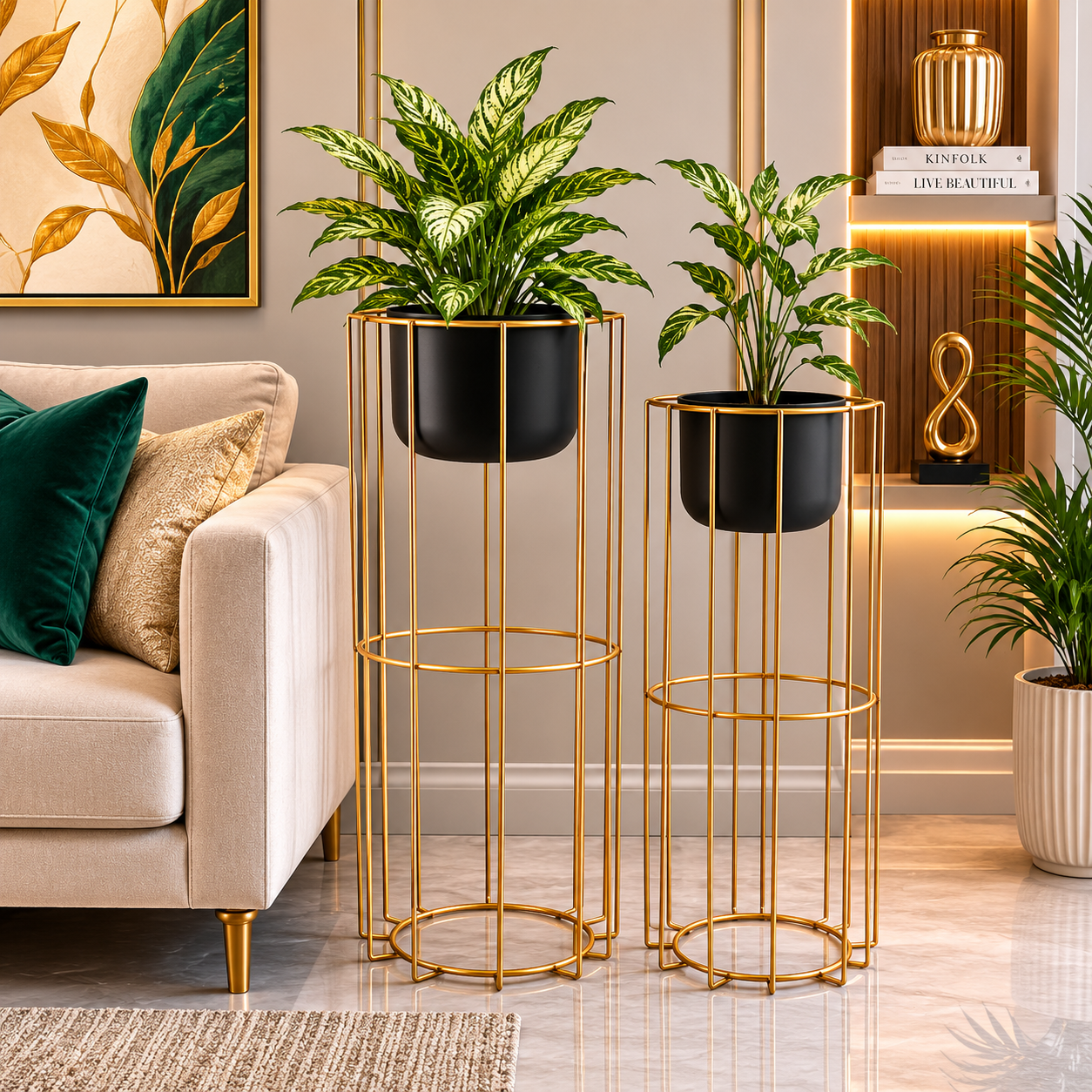 Luxury Metal Planter Stand Set of 2 – Modern Elevated Plant Holders for Elegant Home Décor