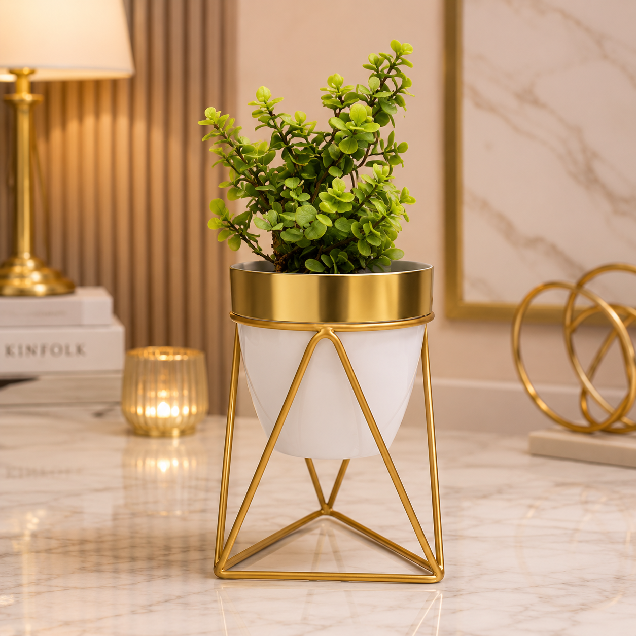 Luxury Geometric Tabletop Planter – Modern Metal Plant Pot Stand for Home & Office Décor