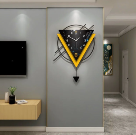 Luxury Geometric Metal Wall Clock – Modern Black & Gold Silent Quartz Wall Décor for Living Room & Office