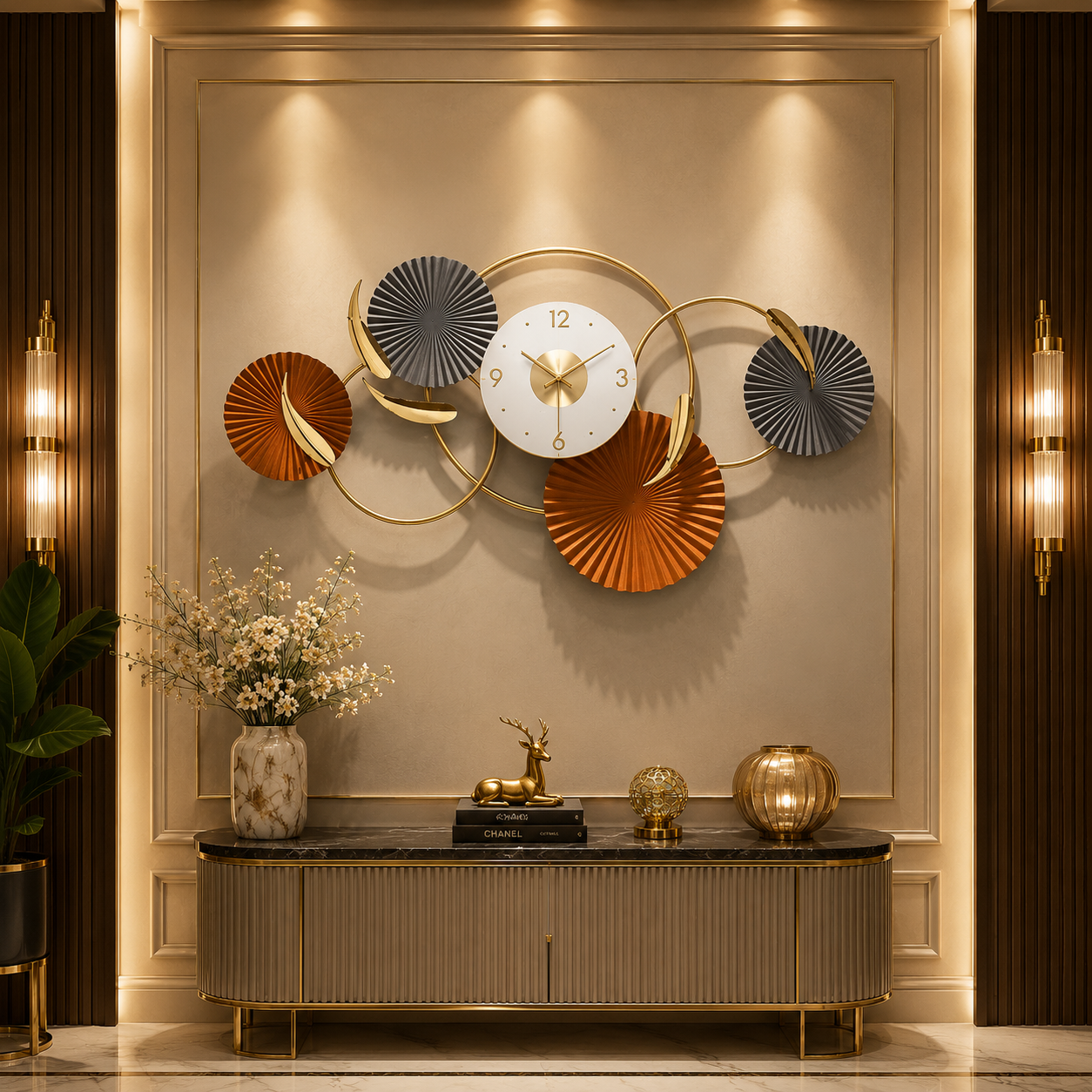 Aurora Orbit Luxury Metal Wall Clock – Modern Geometric Designer Statement Timepiece