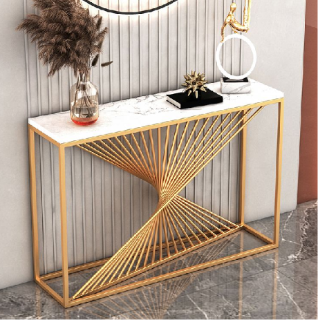 Luxe Marble & Gold Modern Console Table | Premium Gold Geometric Entryway Table