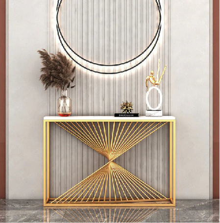 Luxe Marble & Gold Modern Console Table | Premium Gold Geometric Entryway Table