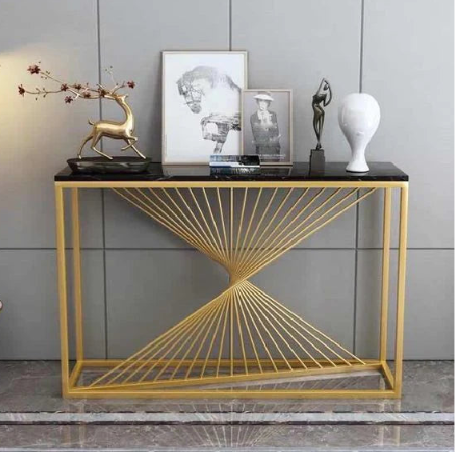 Imperial Luxe Marble Console Table | Premium Gold Geometric Entryway & Sofa Accent Table