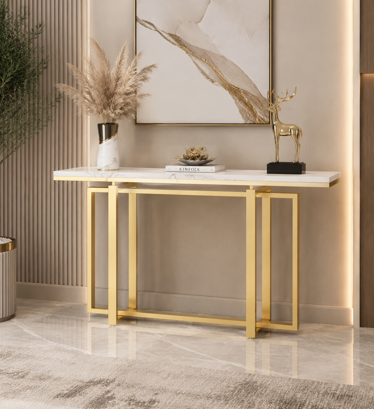 Celestia Marble Console Table | Luxury Gold Designer Entryway Console