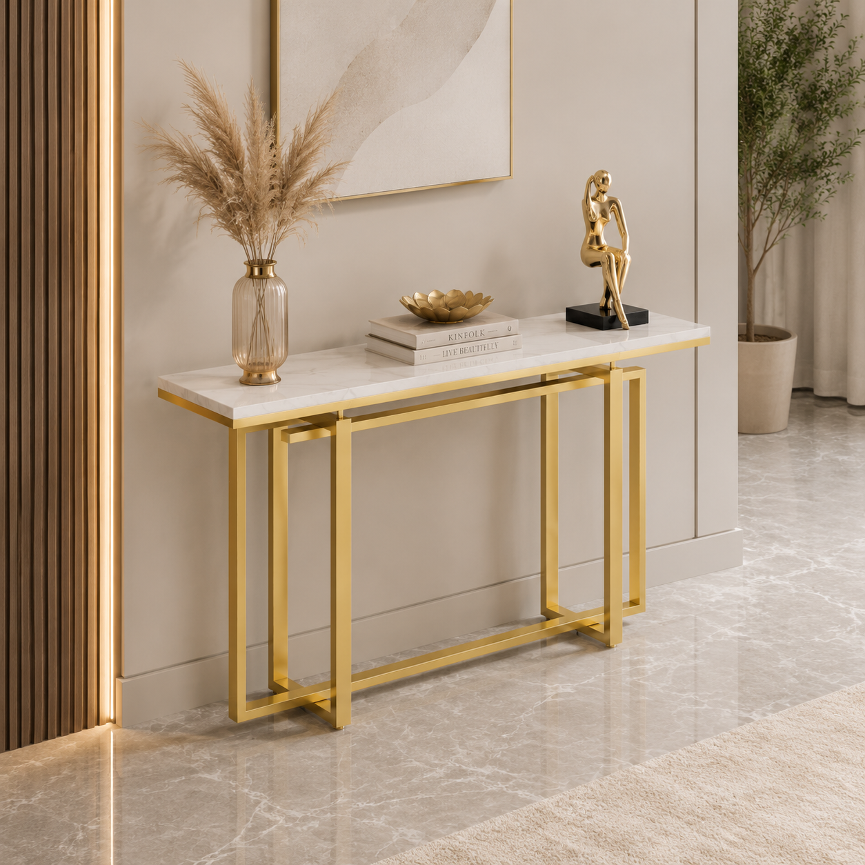 Celestia Marble Console Table | Luxury Gold Designer Entryway Console