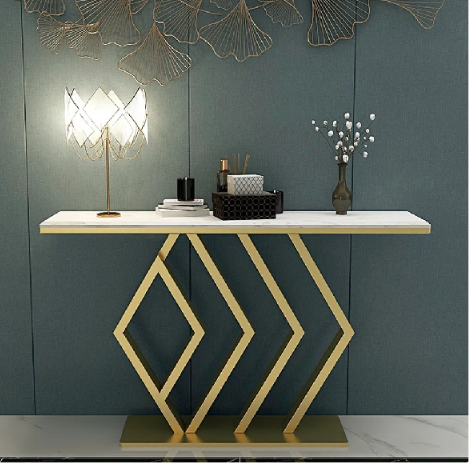 Geometric Marble Console Table | Luxury Gold Entryway & Sofa Accent Console