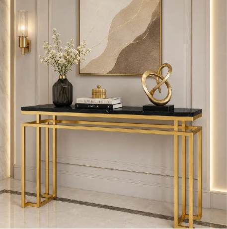 Monarch Luxe Marble Console Table | Premium Gold Geometric Entryway & Hallway Console