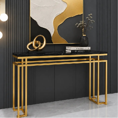 Monarch Luxe Marble Console Table | Premium Gold Geometric Entryway & Hallway Console
