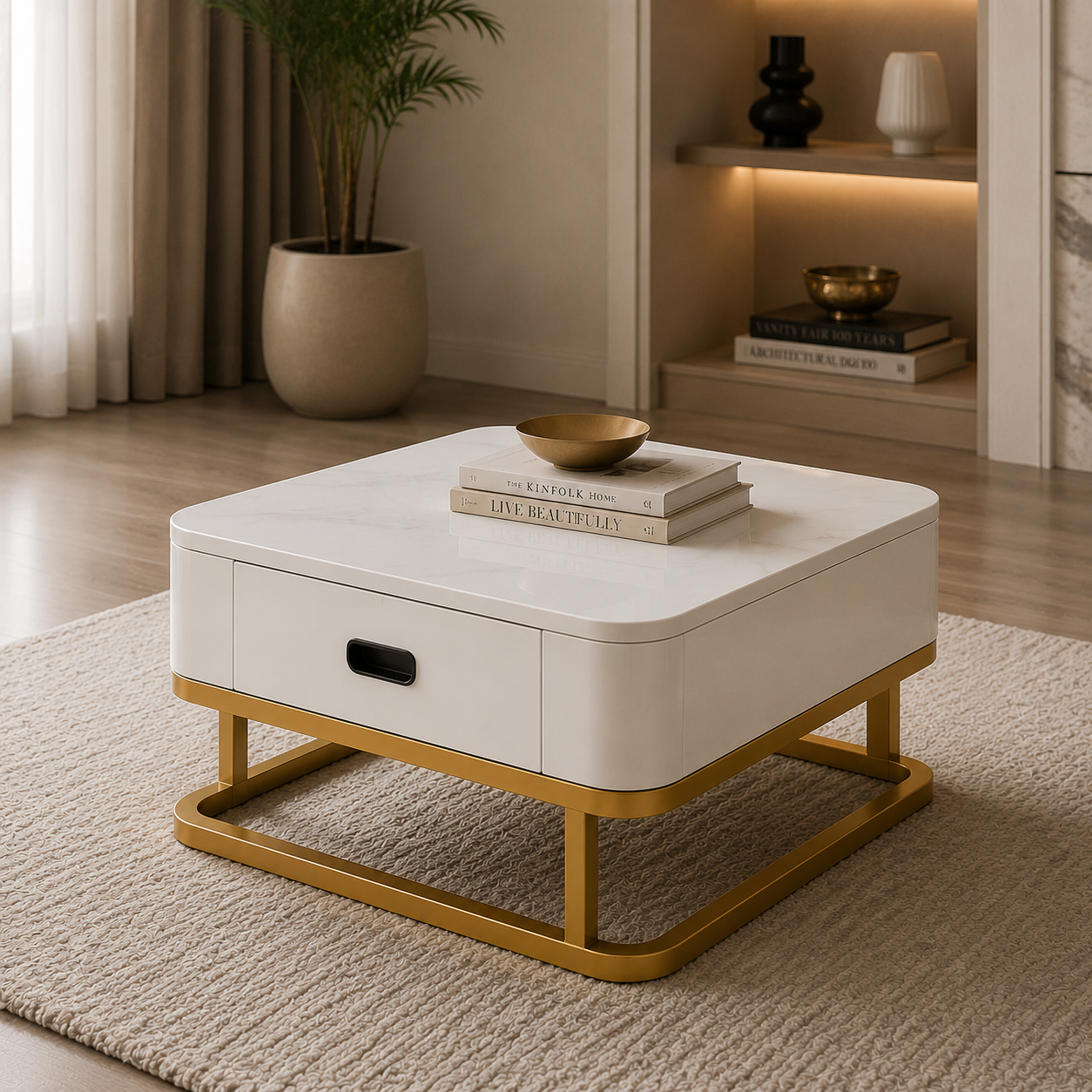 LuxeNova Nesting Coffee Table Set | Premium Marble Top Coffee Tables with Storage (Set of 2)