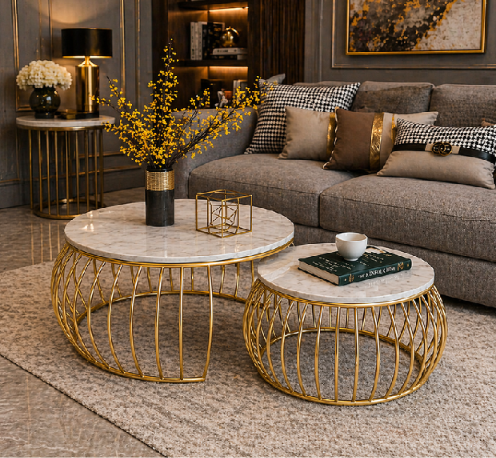 Marbledia Luxe Nesting Coffee Table Set | Premium Marble Top Gold Accent Center Tables (Set of 2)