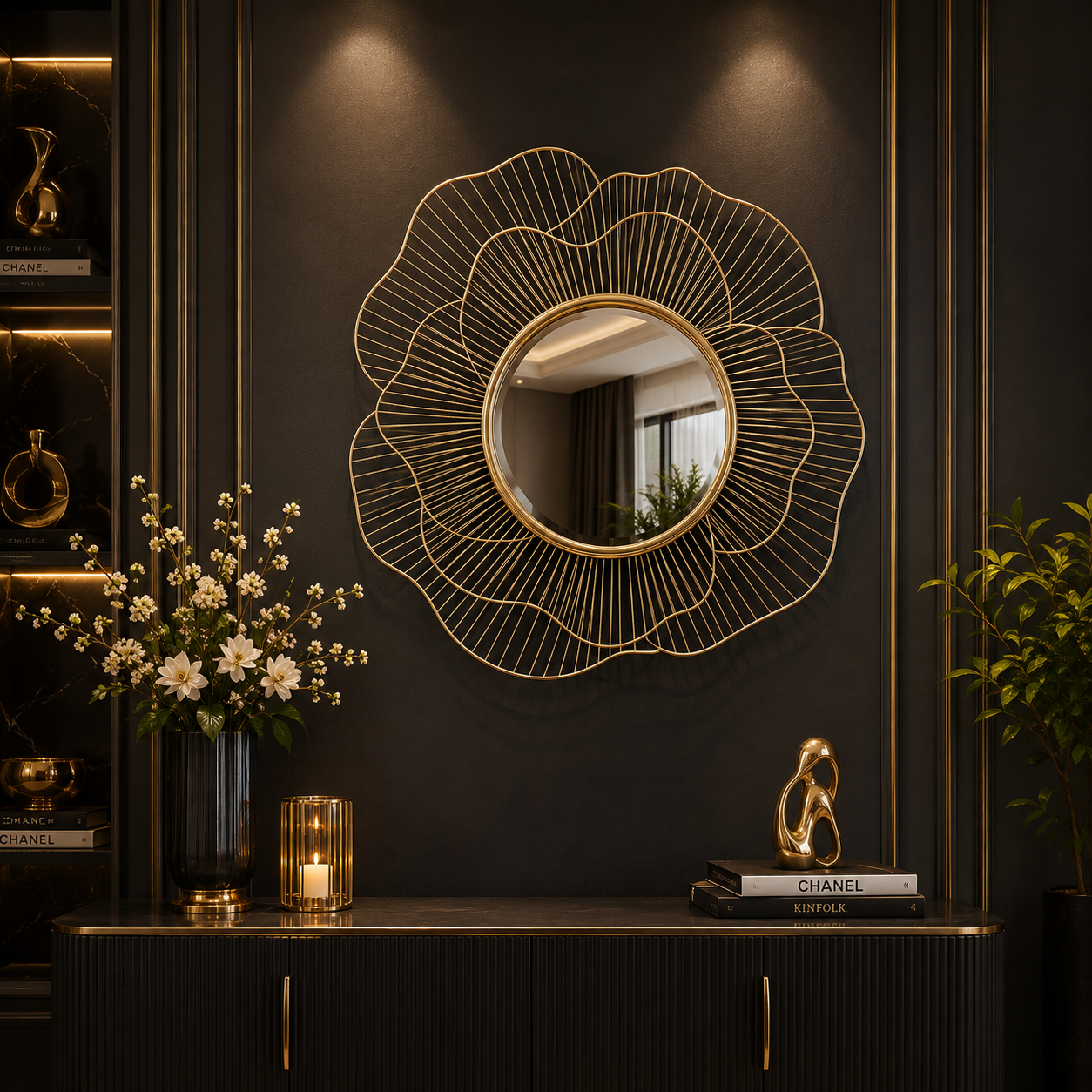 Luxe Golden Petal Bloom Mirror – Elegant Sculptural Flower Wall Mirror for Modern Interiors