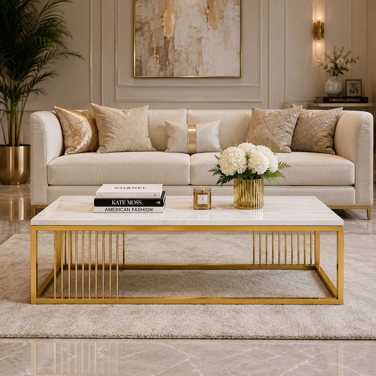 Luxe Goldline Marble Center Table – Modern Designer Coffee Table