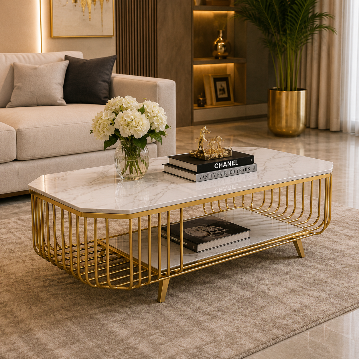 Luxe Goldline Marble Center Table – Premium Designer Modern Centre Table