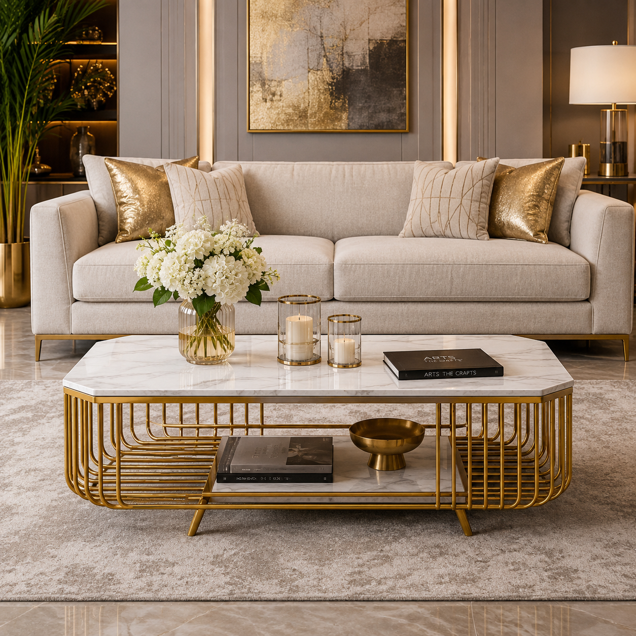 Luxe Goldline Marble Center Table – Premium Designer Modern Centre Table