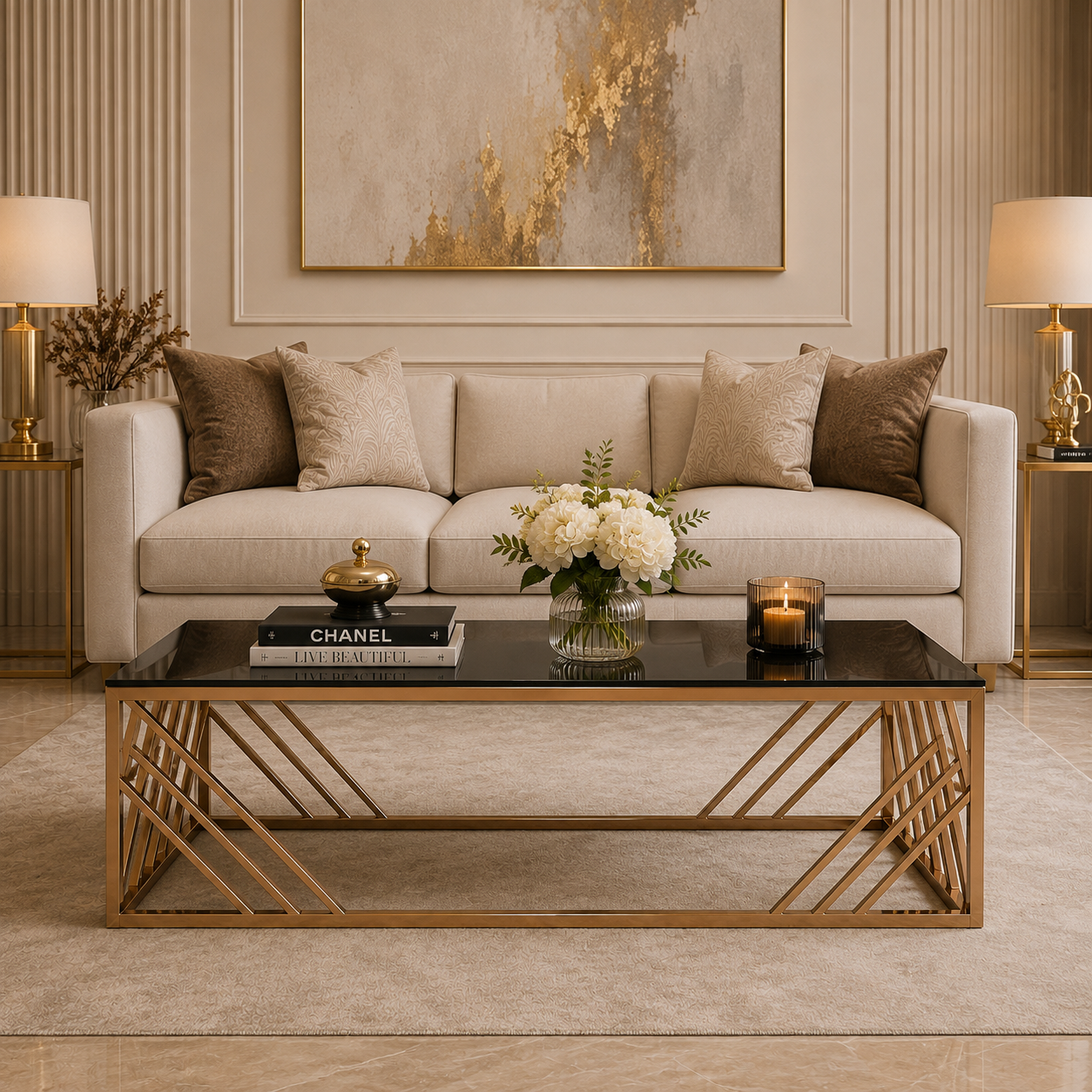 Modern Luxe Geometric Glass-Top Center Table